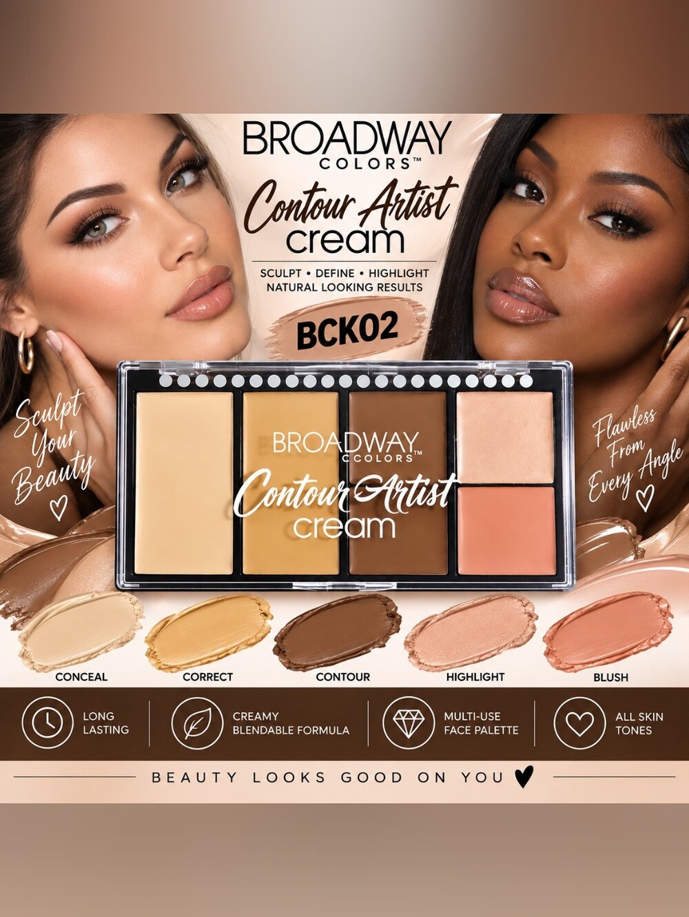 Contour Artist Cream Palette BCK02 - Neutral Brown & Beige